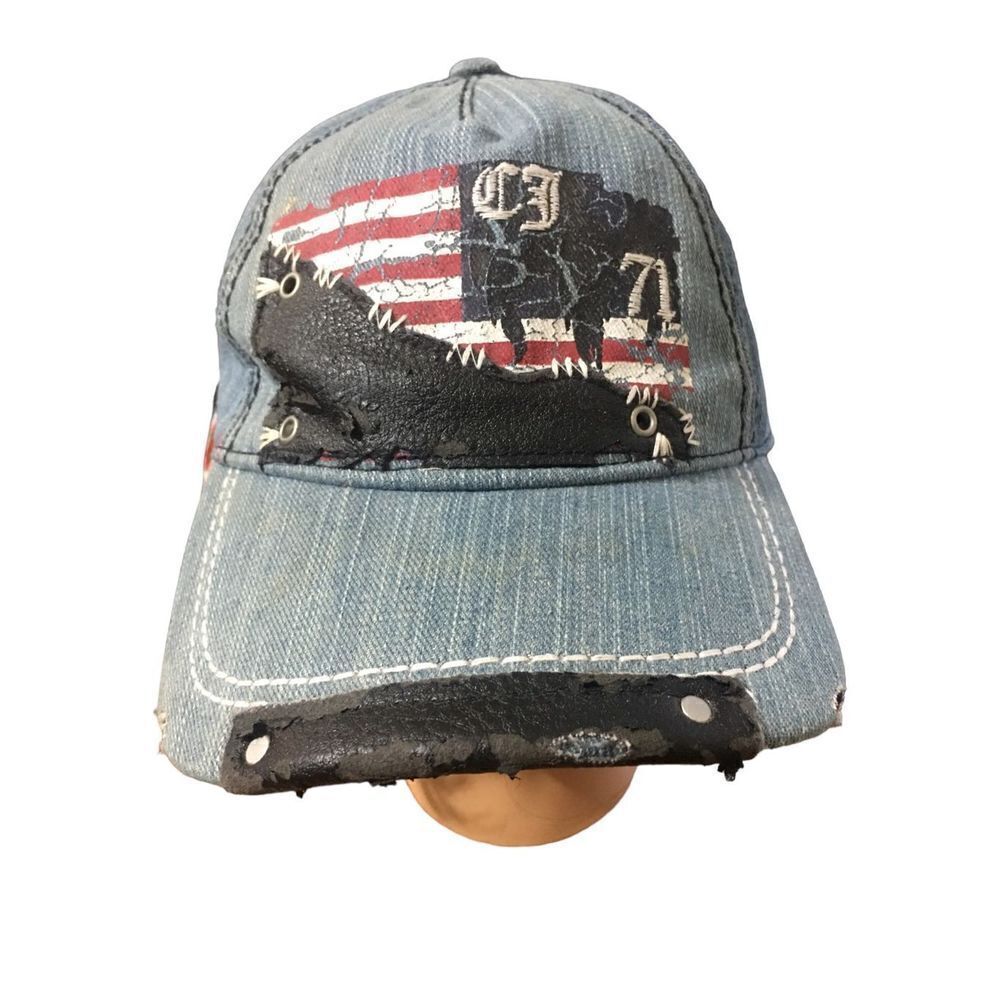 Cremieux Denim an Faux Leather Distressed Truckers Hat / Cap
